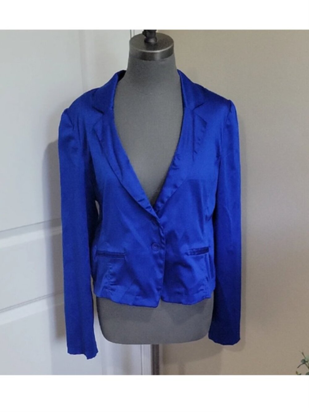 Dots Vibrant Sea Blue Elegant Blazer Button Down Satin Stretch Sexy XL